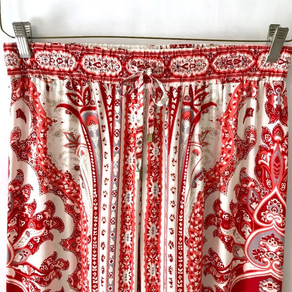 Hester & Orchard Orange Red White Medallion Drawstring Pants - Picture 4 of 10
